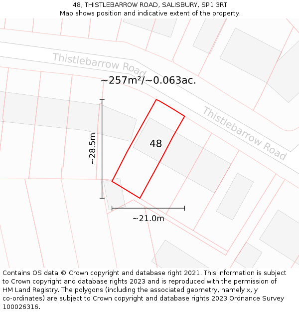 48, THISTLEBARROW ROAD, SALISBURY, SP1 3RT: Plot and title map