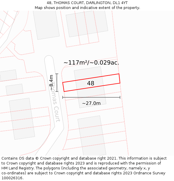 48, THOMAS COURT, DARLINGTON, DL1 4YT: Plot and title map