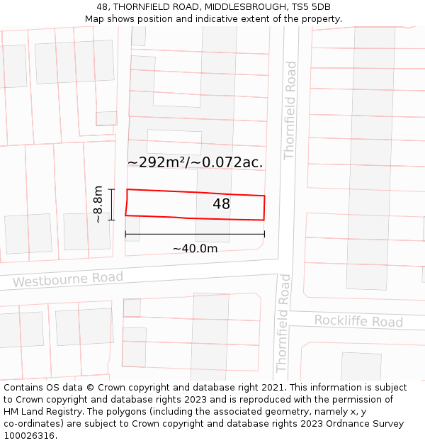 48, THORNFIELD ROAD, MIDDLESBROUGH, TS5 5DB: Plot and title map