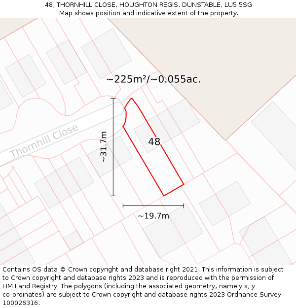 48, THORNHILL CLOSE, HOUGHTON REGIS, DUNSTABLE, LU5 5SG: Plot and title map