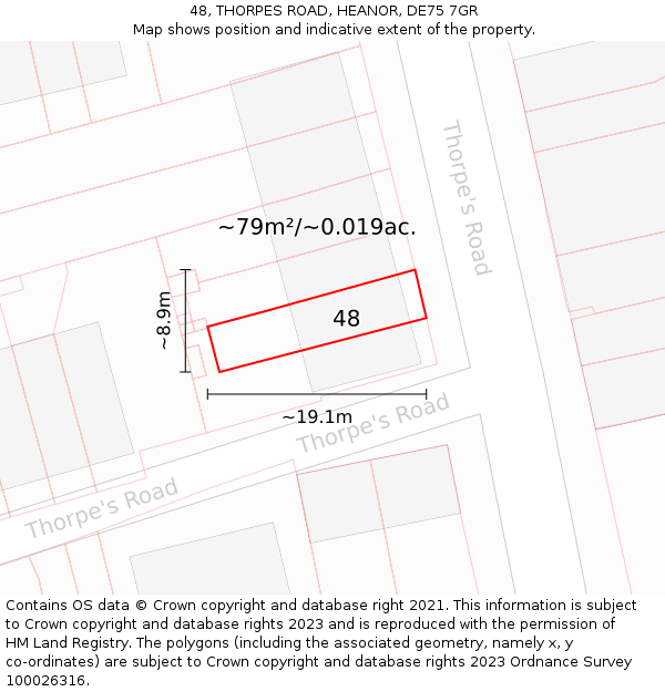 48, THORPES ROAD, HEANOR, DE75 7GR: Plot and title map
