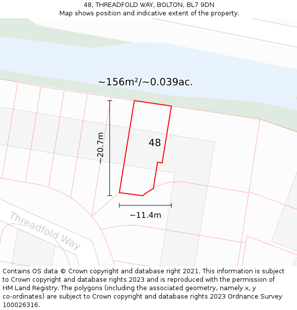 48, THREADFOLD WAY, BOLTON, BL7 9DN: Plot and title map