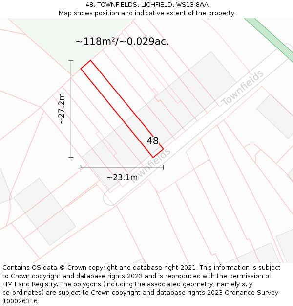 48, TOWNFIELDS, LICHFIELD, WS13 8AA: Plot and title map