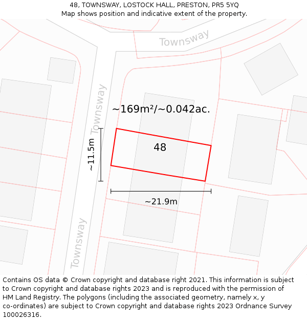 48, TOWNSWAY, LOSTOCK HALL, PRESTON, PR5 5YQ: Plot and title map