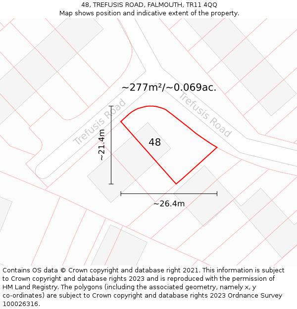 48, TREFUSIS ROAD, FALMOUTH, TR11 4QQ: Plot and title map