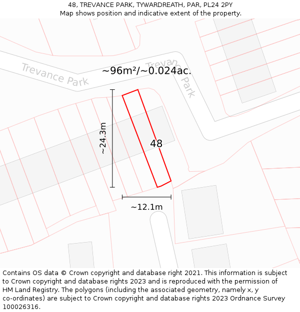 48, TREVANCE PARK, TYWARDREATH, PAR, PL24 2PY: Plot and title map