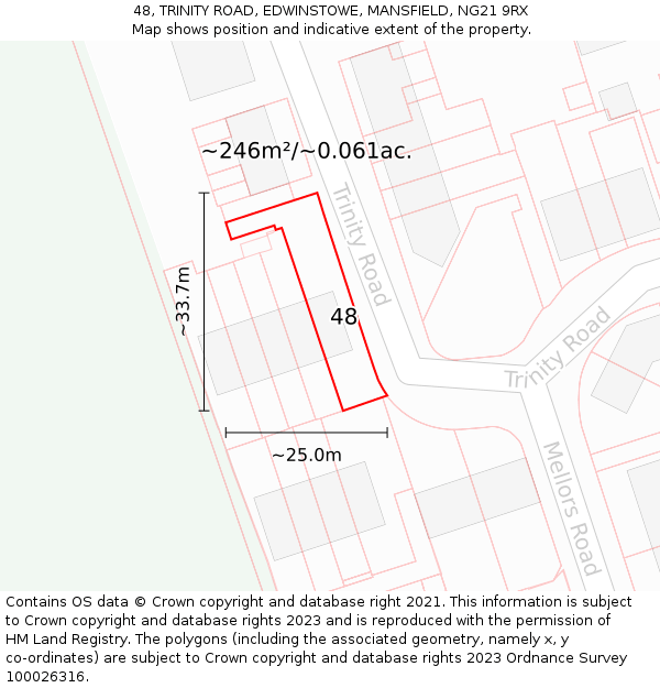 48, TRINITY ROAD, EDWINSTOWE, MANSFIELD, NG21 9RX: Plot and title map