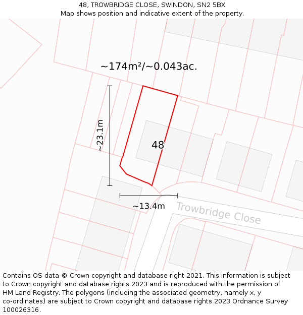 48, TROWBRIDGE CLOSE, SWINDON, SN2 5BX: Plot and title map