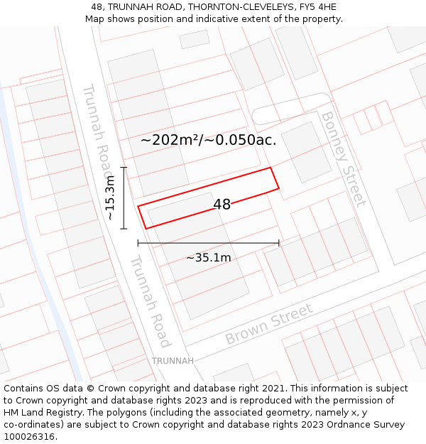 48, TRUNNAH ROAD, THORNTON-CLEVELEYS, FY5 4HE: Plot and title map