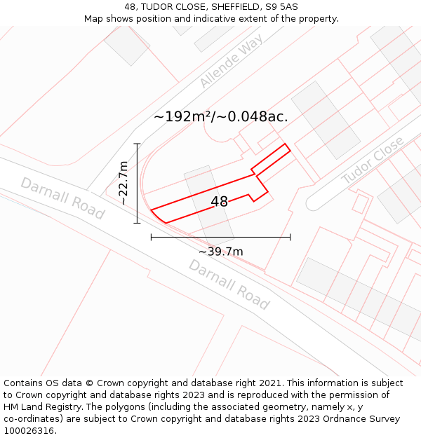 48, TUDOR CLOSE, SHEFFIELD, S9 5AS: Plot and title map