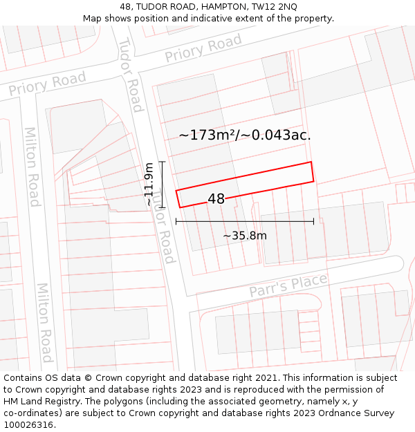 48, TUDOR ROAD, HAMPTON, TW12 2NQ: Plot and title map
