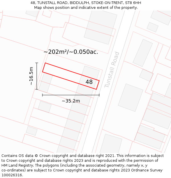 48, TUNSTALL ROAD, BIDDULPH, STOKE-ON-TRENT, ST8 6HH: Plot and title map