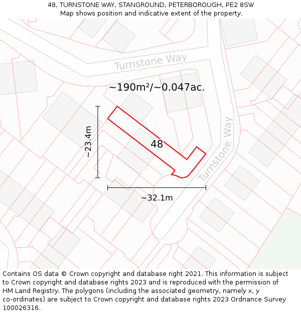 48, TURNSTONE WAY, STANGROUND, PETERBOROUGH, PE2 8SW: Plot and title map