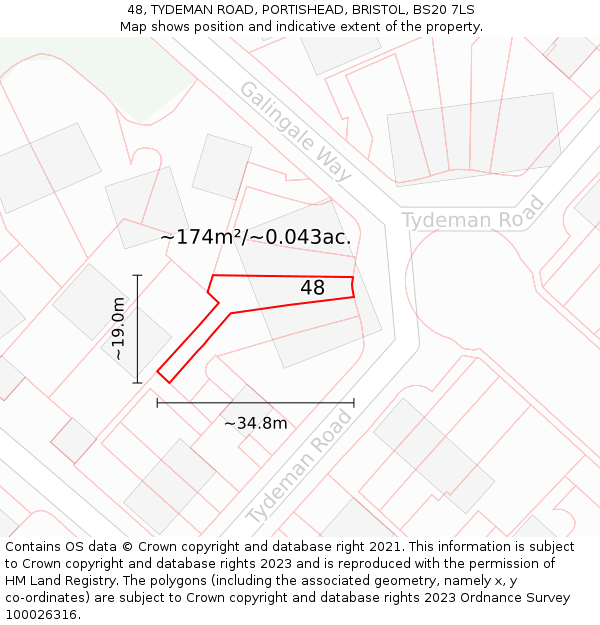 48, TYDEMAN ROAD, PORTISHEAD, BRISTOL, BS20 7LS: Plot and title map