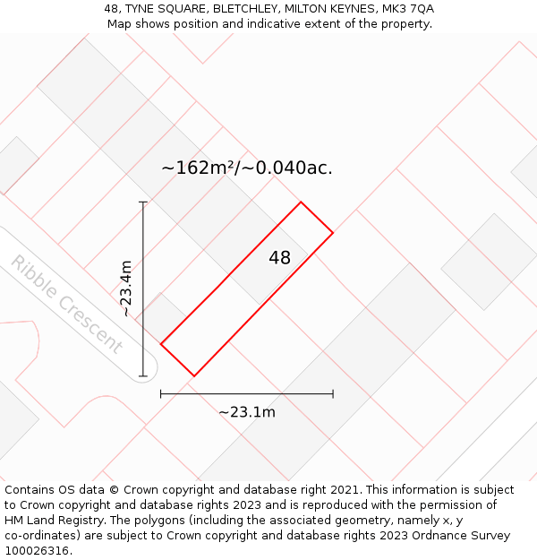 48, TYNE SQUARE, BLETCHLEY, MILTON KEYNES, MK3 7QA: Plot and title map