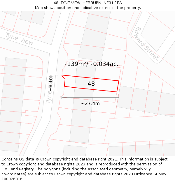 48, TYNE VIEW, HEBBURN, NE31 1EA: Plot and title map