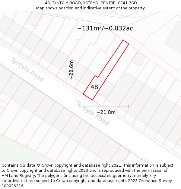 48, TYNTYLA ROAD, YSTRAD, PENTRE, CF41 7SD: Plot and title map