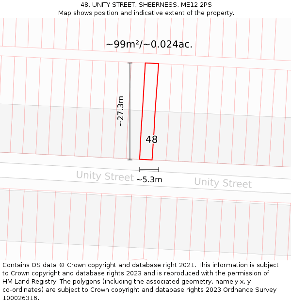 48, UNITY STREET, SHEERNESS, ME12 2PS: Plot and title map