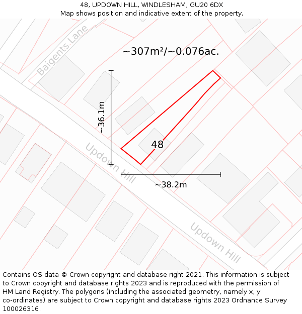 48, UPDOWN HILL, WINDLESHAM, GU20 6DX: Plot and title map