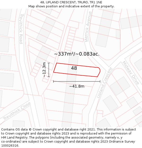48, UPLAND CRESCENT, TRURO, TR1 1NE: Plot and title map