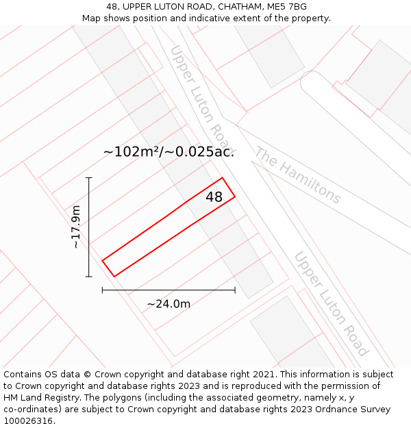48, UPPER LUTON ROAD, CHATHAM, ME5 7BG: Plot and title map