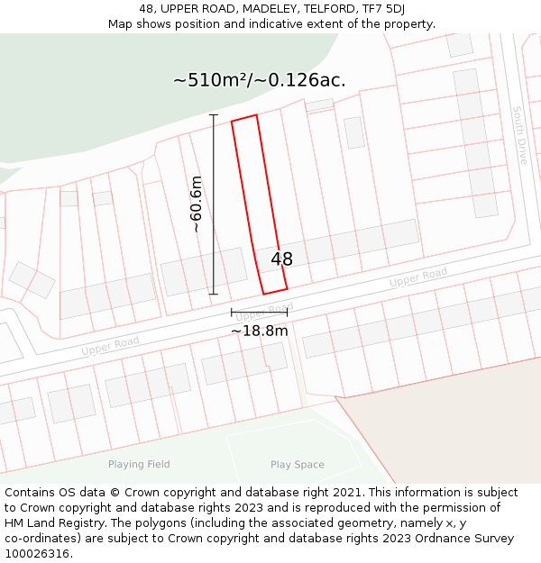48, UPPER ROAD, MADELEY, TELFORD, TF7 5DJ: Plot and title map
