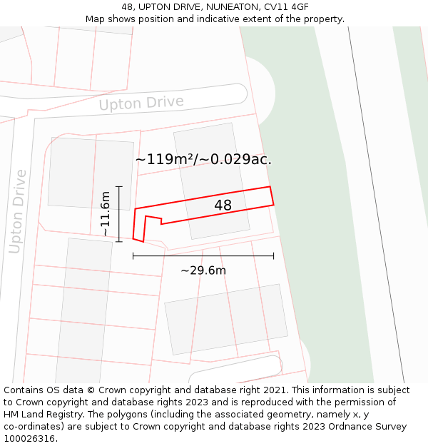 48, UPTON DRIVE, NUNEATON, CV11 4GF: Plot and title map