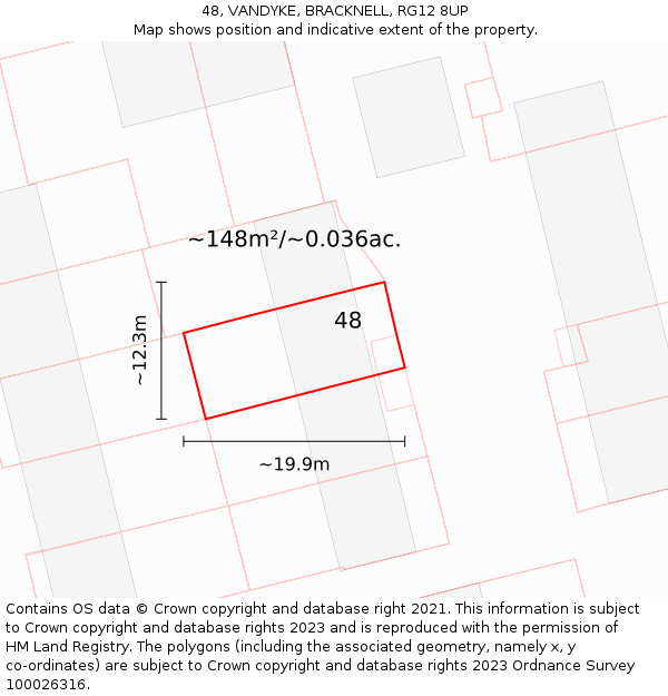 48, VANDYKE, BRACKNELL, RG12 8UP: Plot and title map