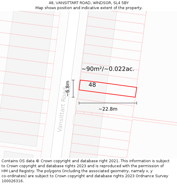 48, VANSITTART ROAD, WINDSOR, SL4 5BY: Plot and title map