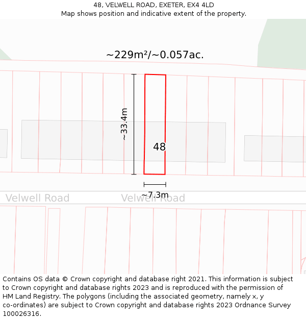 48, VELWELL ROAD, EXETER, EX4 4LD: Plot and title map