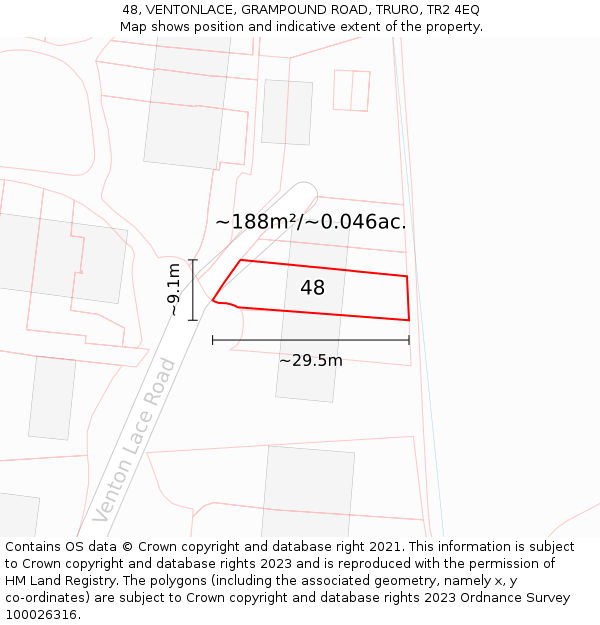 48, VENTONLACE, GRAMPOUND ROAD, TRURO, TR2 4EQ: Plot and title map