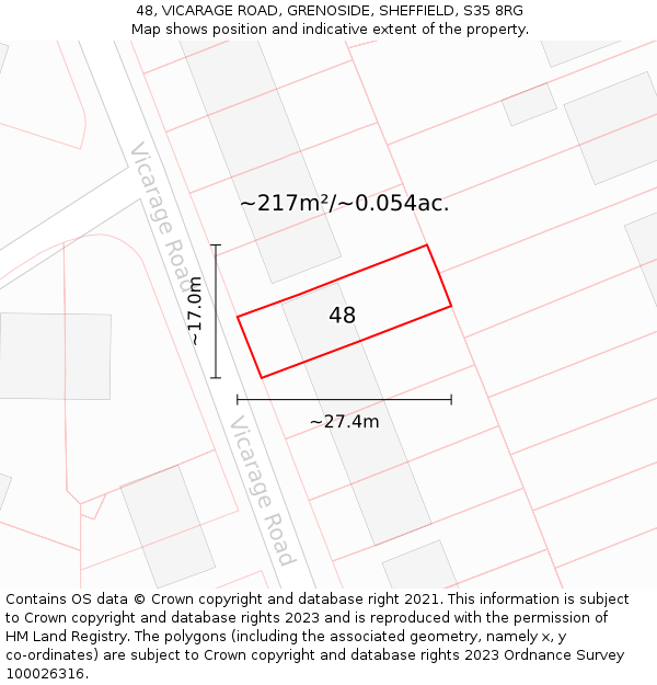 48, VICARAGE ROAD, GRENOSIDE, SHEFFIELD, S35 8RG: Plot and title map