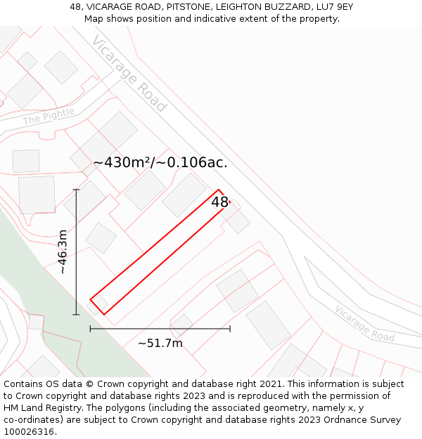 48, VICARAGE ROAD, PITSTONE, LEIGHTON BUZZARD, LU7 9EY: Plot and title map