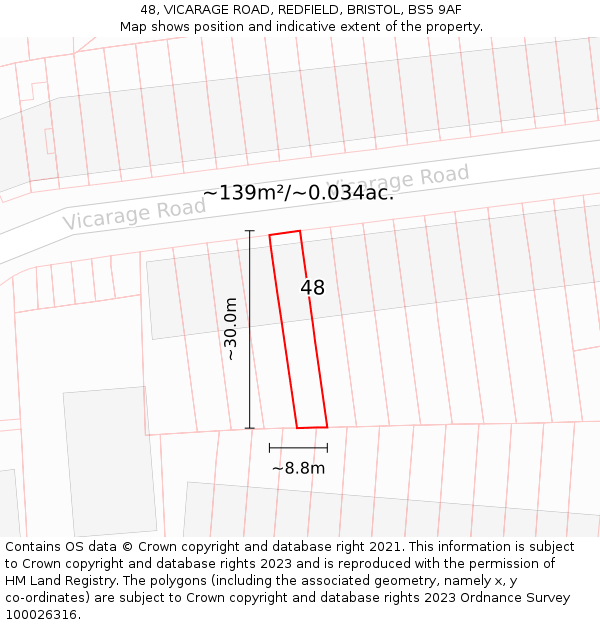 48, VICARAGE ROAD, REDFIELD, BRISTOL, BS5 9AF: Plot and title map