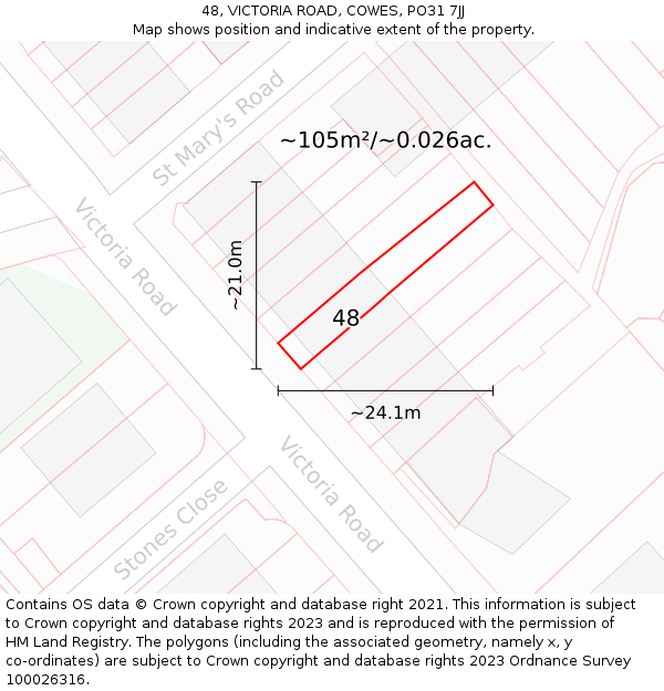48, VICTORIA ROAD, COWES, PO31 7JJ: Plot and title map