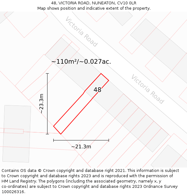 48, VICTORIA ROAD, NUNEATON, CV10 0LR: Plot and title map