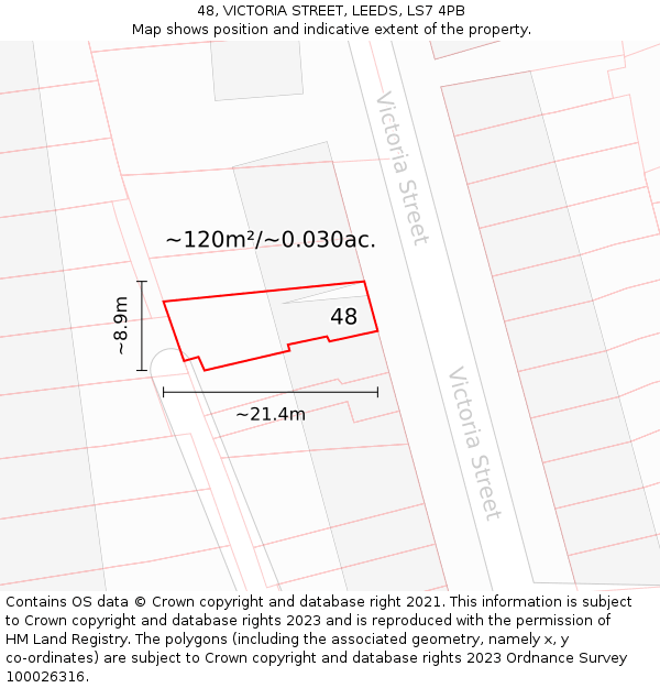 48, VICTORIA STREET, LEEDS, LS7 4PB: Plot and title map