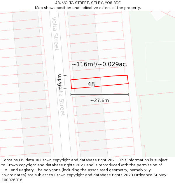48, VOLTA STREET, SELBY, YO8 8DF: Plot and title map