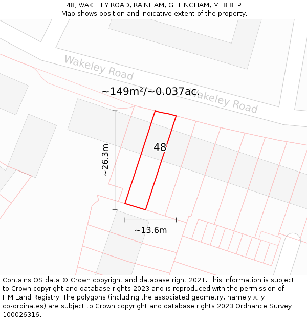 48, WAKELEY ROAD, RAINHAM, GILLINGHAM, ME8 8EP: Plot and title map