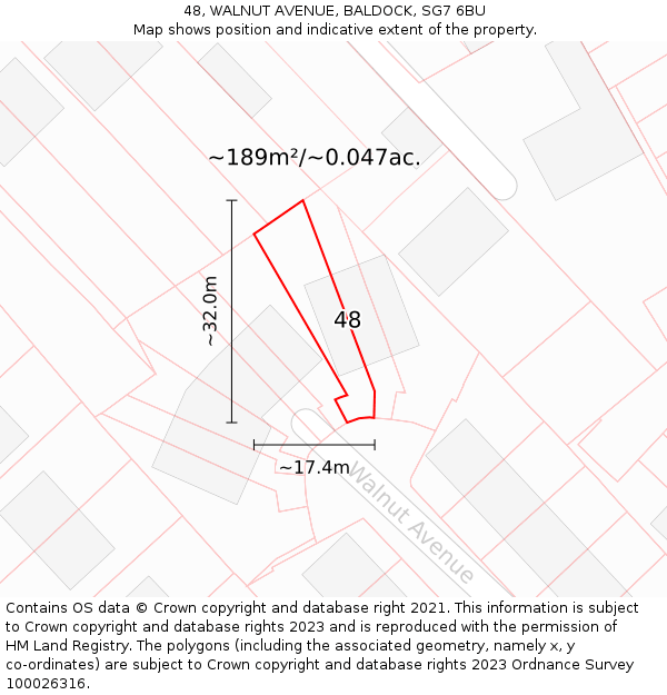 48, WALNUT AVENUE, BALDOCK, SG7 6BU: Plot and title map