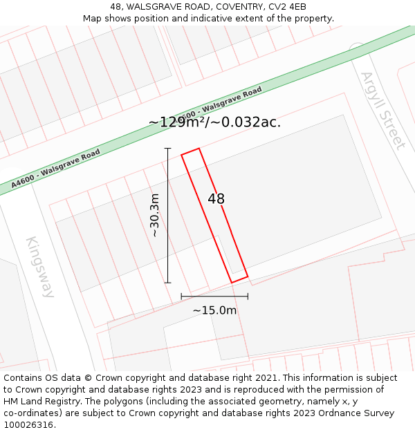 48, WALSGRAVE ROAD, COVENTRY, CV2 4EB: Plot and title map