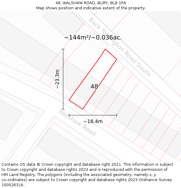 48, WALSHAW ROAD, BURY, BL8 1PA: Plot and title map