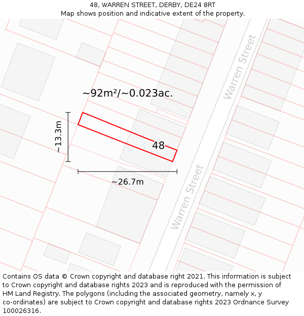 48, WARREN STREET, DERBY, DE24 8RT: Plot and title map