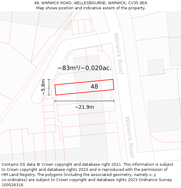 48, WARWICK ROAD, WELLESBOURNE, WARWICK, CV35 9EA: Plot and title map