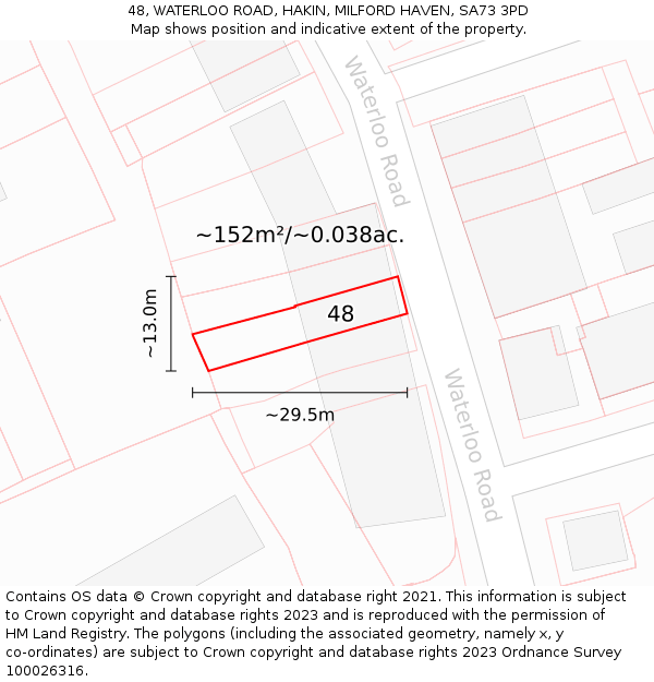 48, WATERLOO ROAD, HAKIN, MILFORD HAVEN, SA73 3PD: Plot and title map