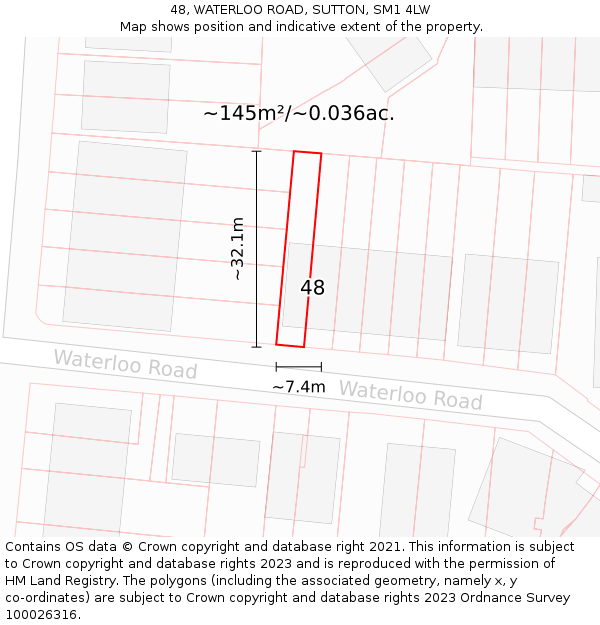 48, WATERLOO ROAD, SUTTON, SM1 4LW: Plot and title map