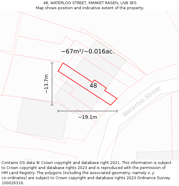 48, WATERLOO STREET, MARKET RASEN, LN8 3ES: Plot and title map