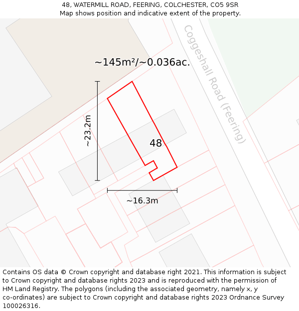 48, WATERMILL ROAD, FEERING, COLCHESTER, CO5 9SR: Plot and title map