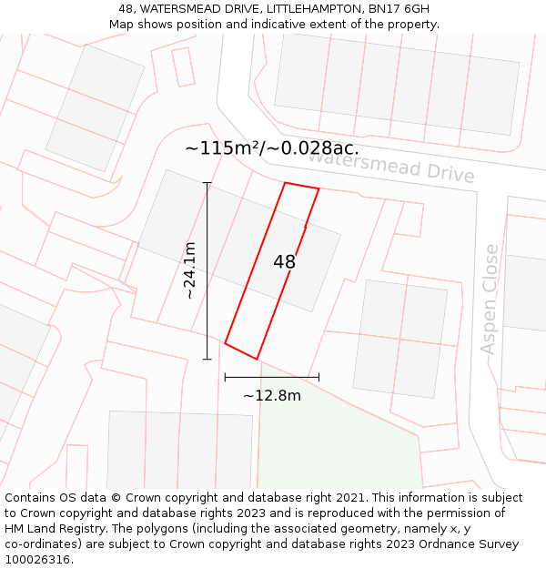 48, WATERSMEAD DRIVE, LITTLEHAMPTON, BN17 6GH: Plot and title map