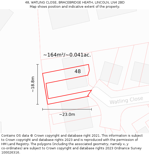 48, WATLING CLOSE, BRACEBRIDGE HEATH, LINCOLN, LN4 2BD: Plot and title map